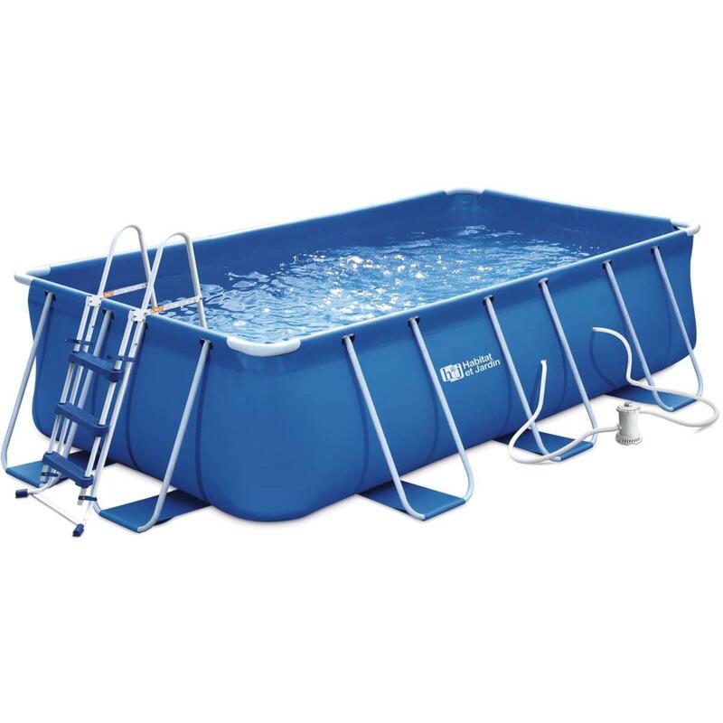 Piscine tubulaire rectangulaire bleue - LUDO 1 - 4 x 2 x 1 m - Filtration à cart