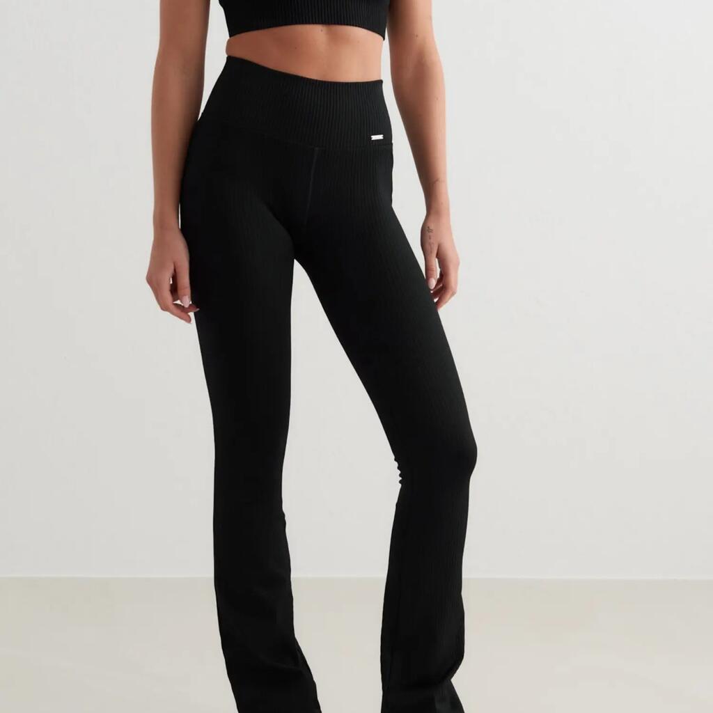 Women's Tights Ribbed Seamless High-Waisted Flare Tall Black