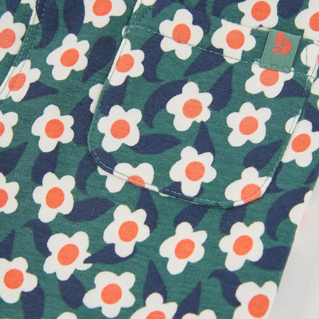 Pantalón felpa niña estampado flores verde 4/4
