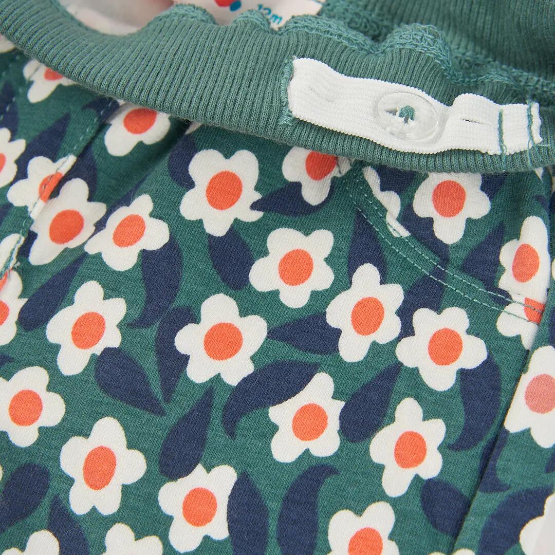 Pantalón felpa niña estampado flores verde 3/4