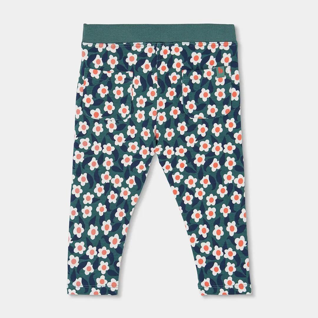 Pantalón felpa niña estampado flores verde 2/4
