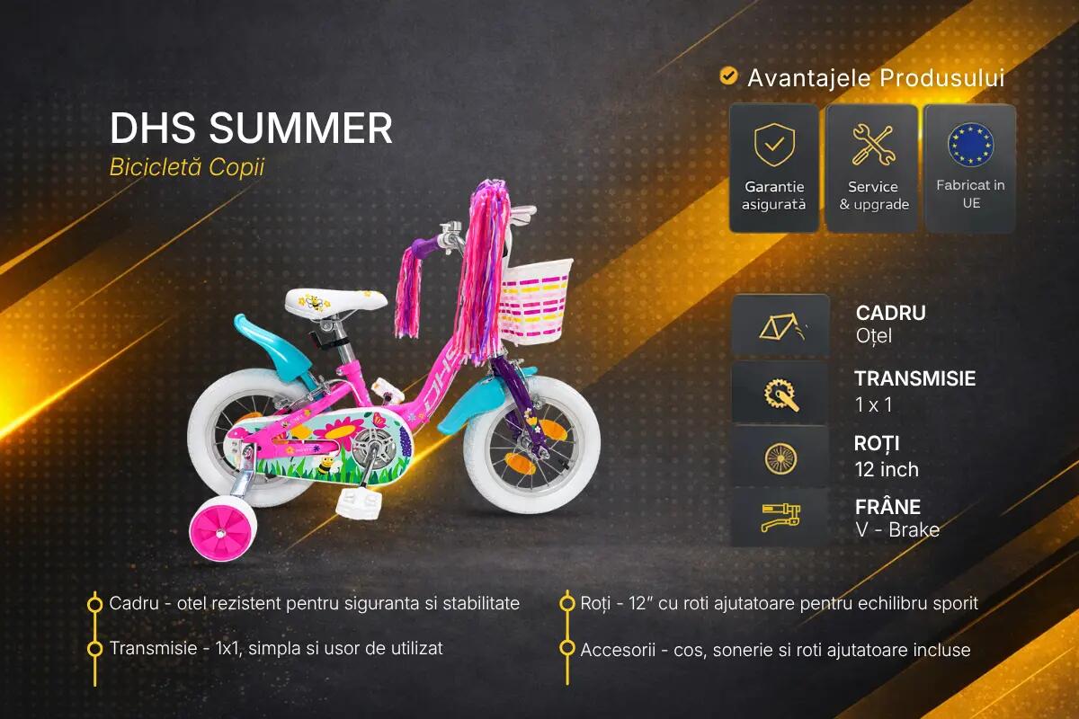 Bicicleta Copii DHS Summer - 12 Inch, Roz/Albastru 4/5