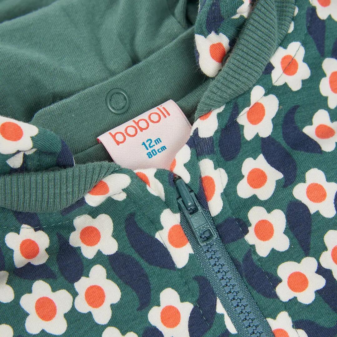 Chaqueta felpa niña estampado flores verde 3/4