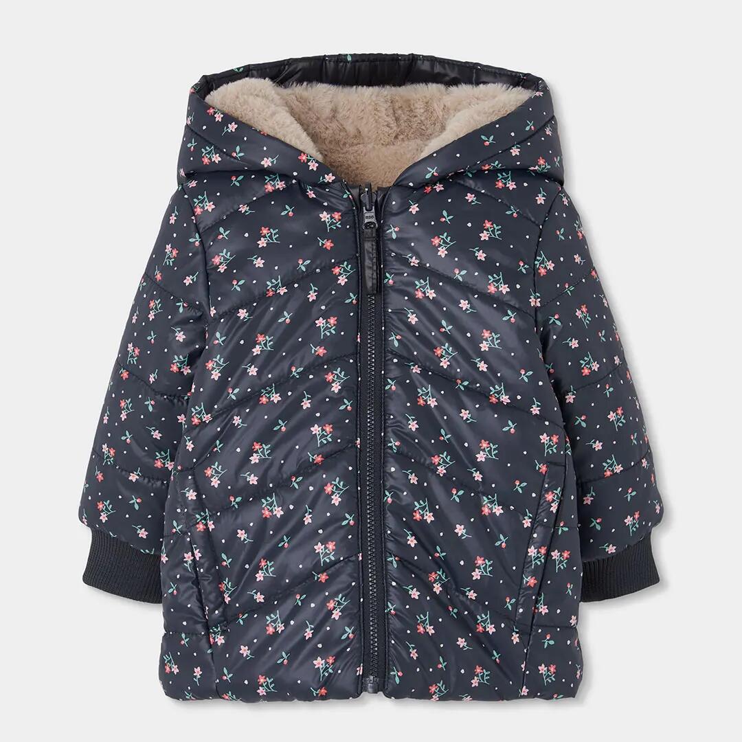 Parka tejido técnico niña azul marino estampado flores 3/7