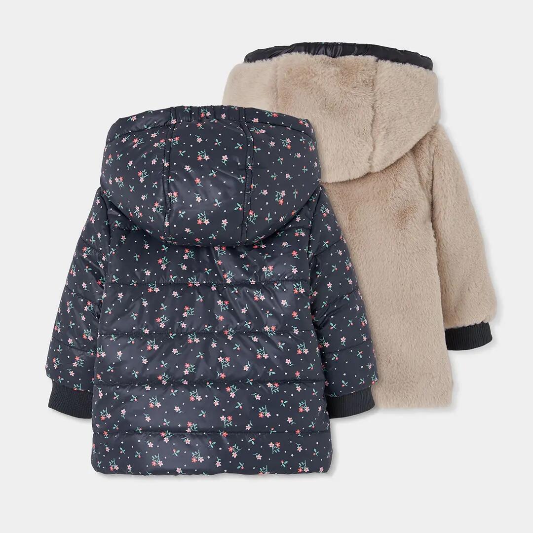 Parka tejido técnico niña azul marino estampado flores 2/7