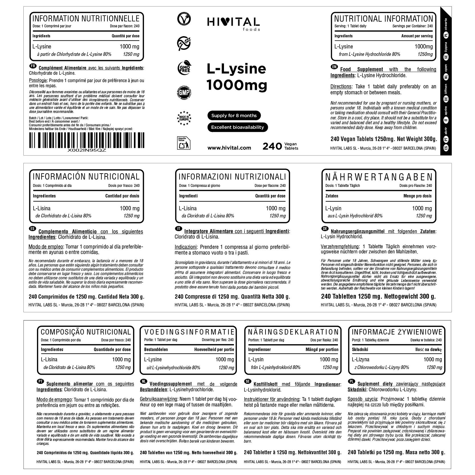 L-Lisina 1000 mg | 240 compresse vegane 2/2