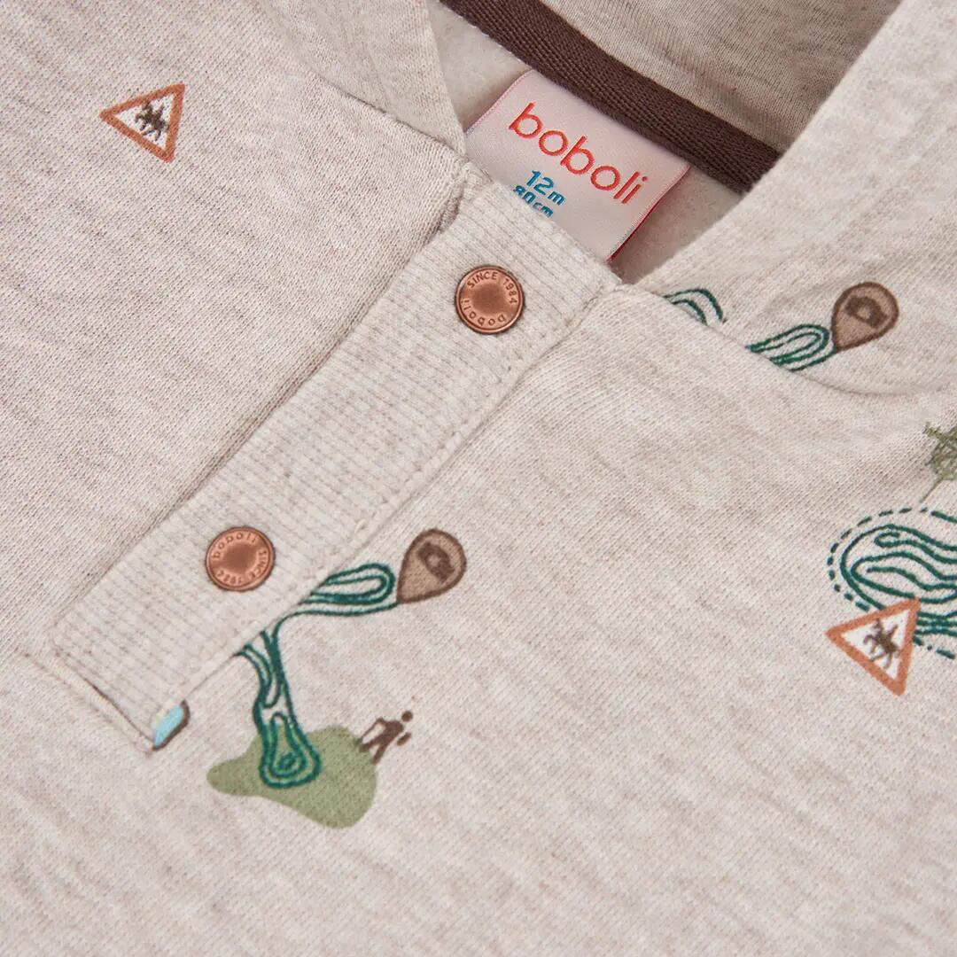 Sudadera felpa niño beige estampado aventura 3/4