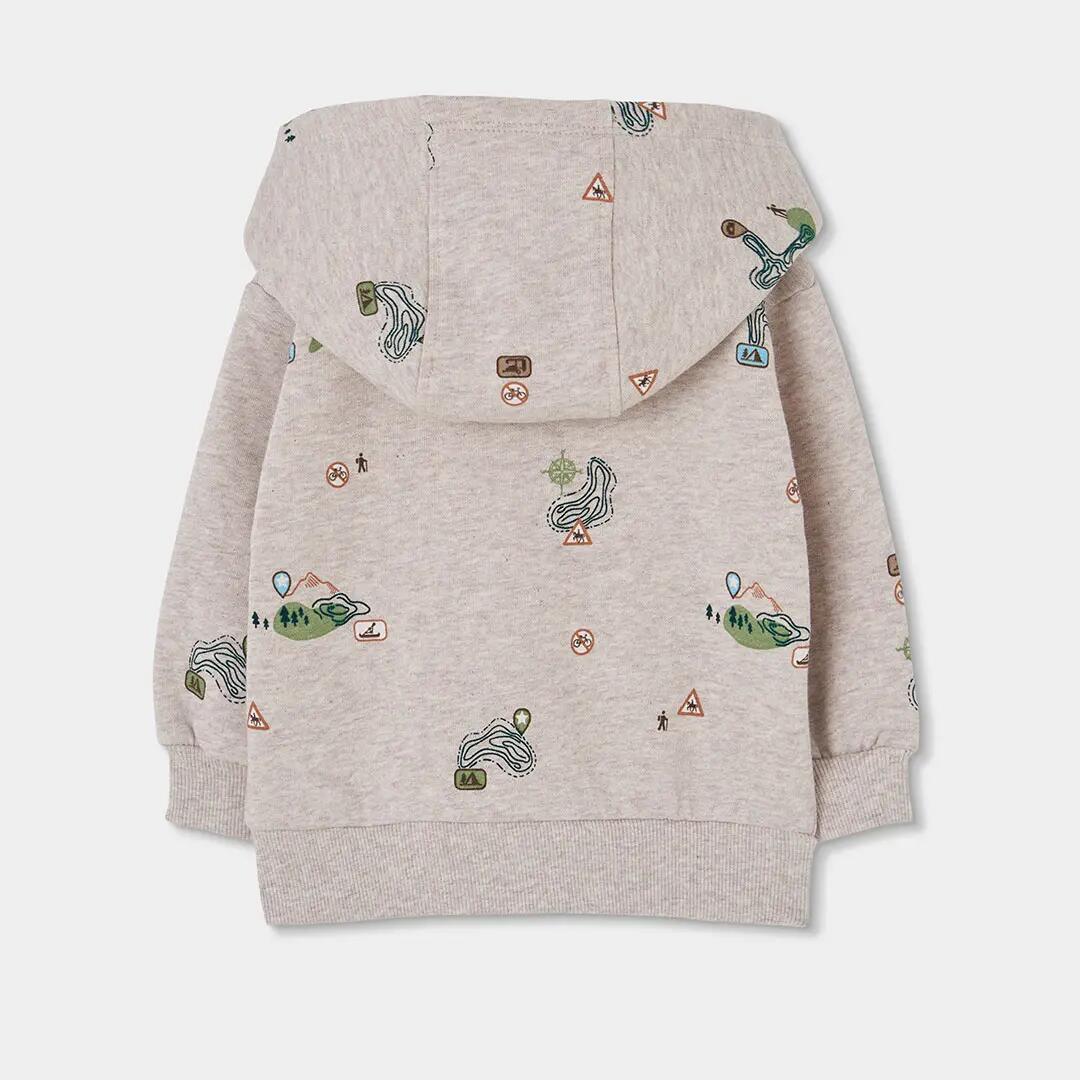 Sudadera felpa niño beige estampado aventura 2/4