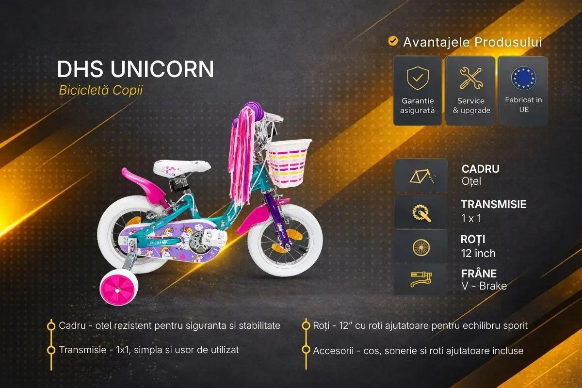 DHS Unicorn kinderfiets - 12 inch, blauw/roze 5/6