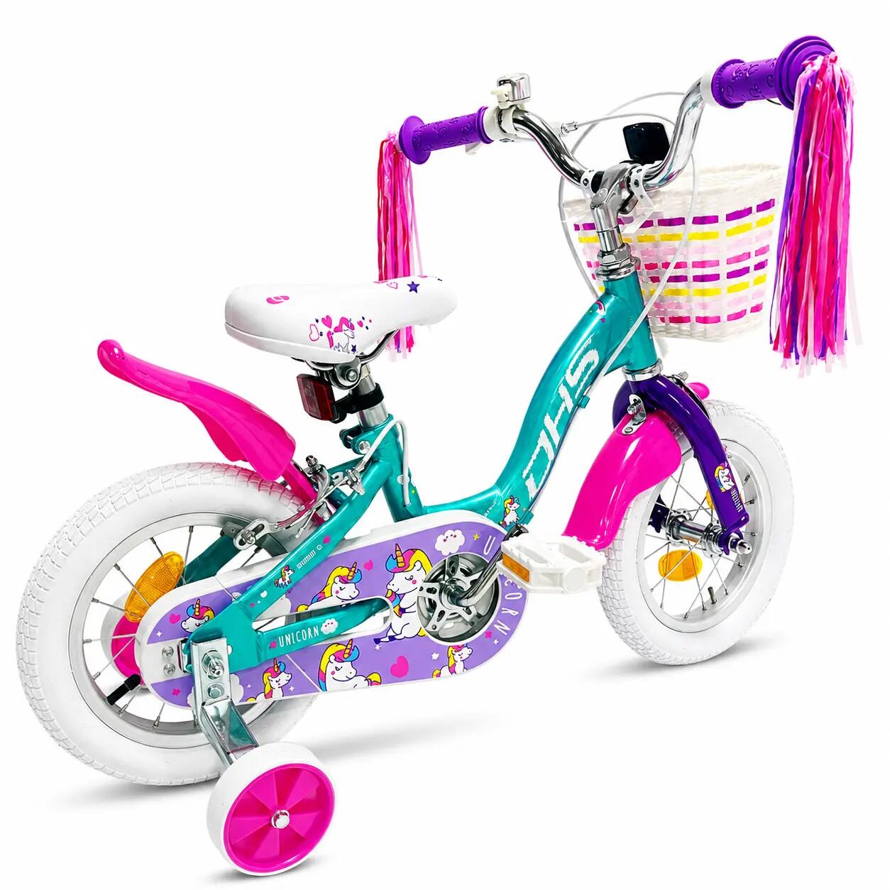DHS Unicorn kinderfiets - 12 inch, blauw/roze 3/6