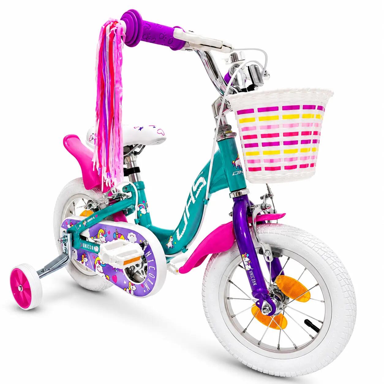 DHS Unicorn kinderfiets - 12 inch, blauw/roze 2/6