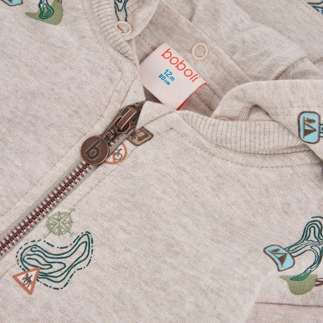 Chaqueta felpa niño beige estampado aventura 3/4