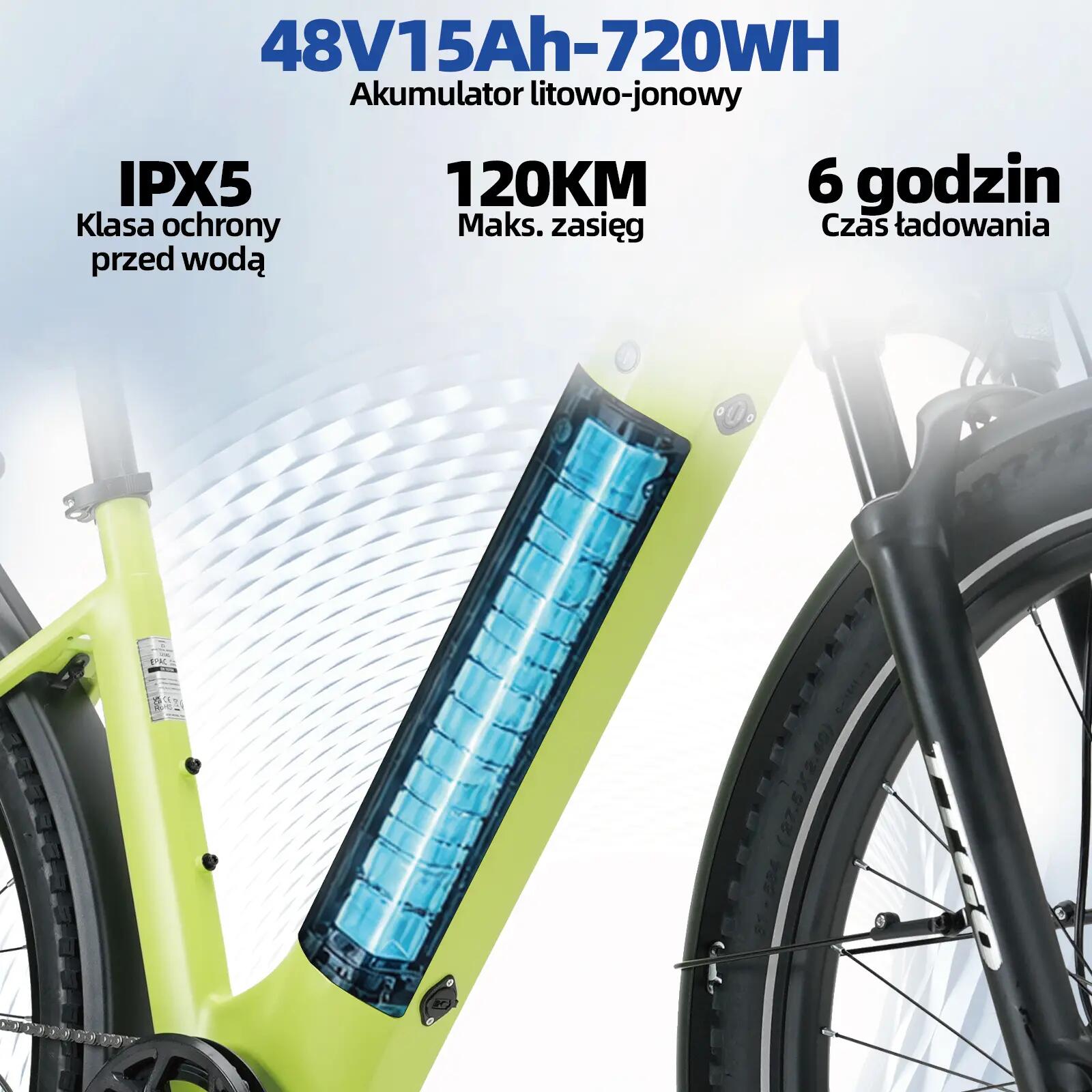 Rower elektryczny dla dorosłych Z3, opony 27,5"×2,4", akumulator 48V 15Ah. 9/10