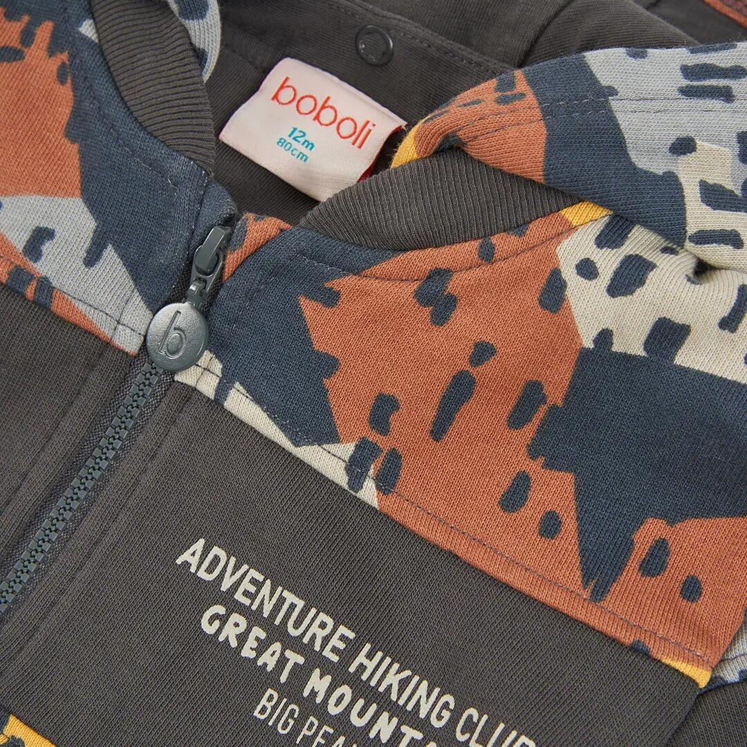 Chaqueta felpa niño estampado camuflaje gris 3/4