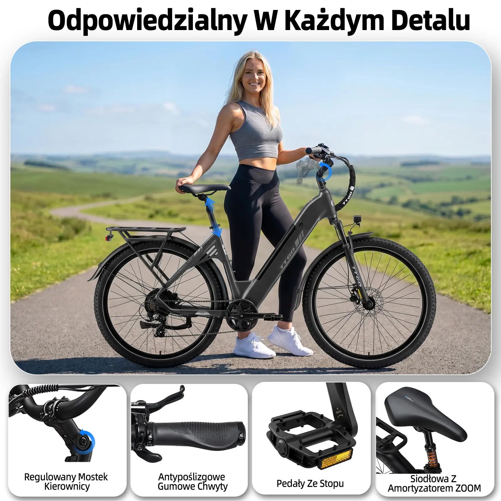 Elektryczny rower dla dorosłych TTGO C5 48V 13,5Ah bateria 10/15