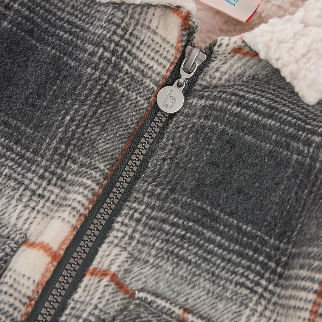 Chaquetón niño a cuadros gris con felpa 3/4