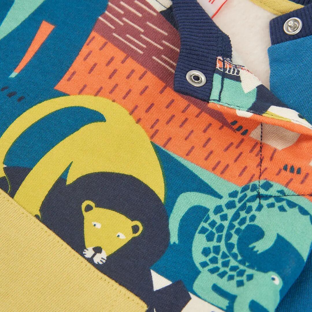 Sudadera felpa niño azul estampado animales 3/4