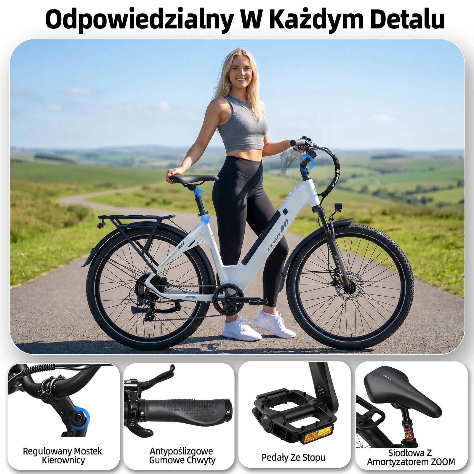 Elektryczny rower dla dorosłych TTGO C5 48V 13,5Ah bateria 10/15