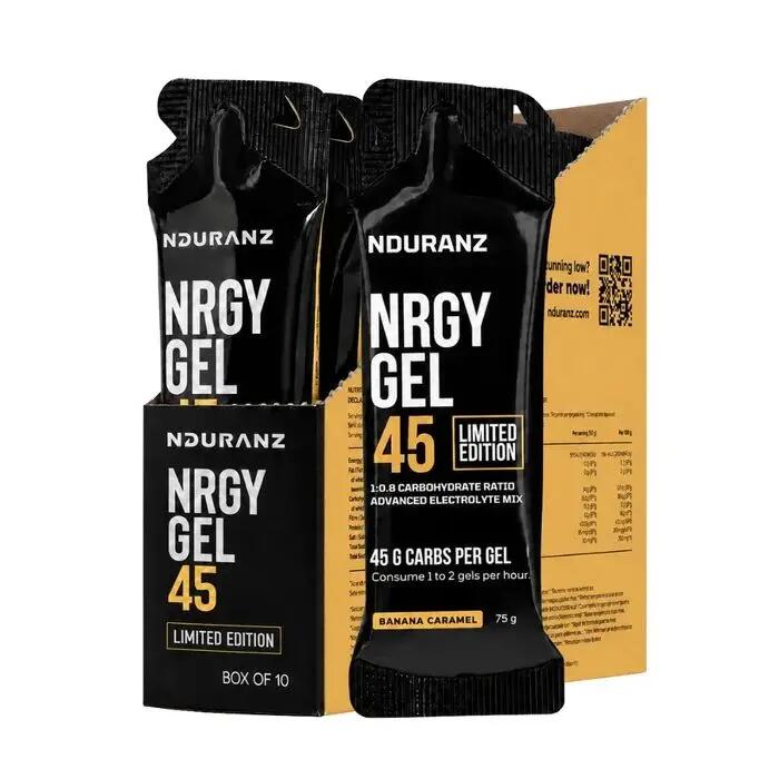 Nrgy Gel 45 Banane–Karamell Kohlenhydrate Triathlon Laufen Rad Nduranz 10 x 75 g 3/8