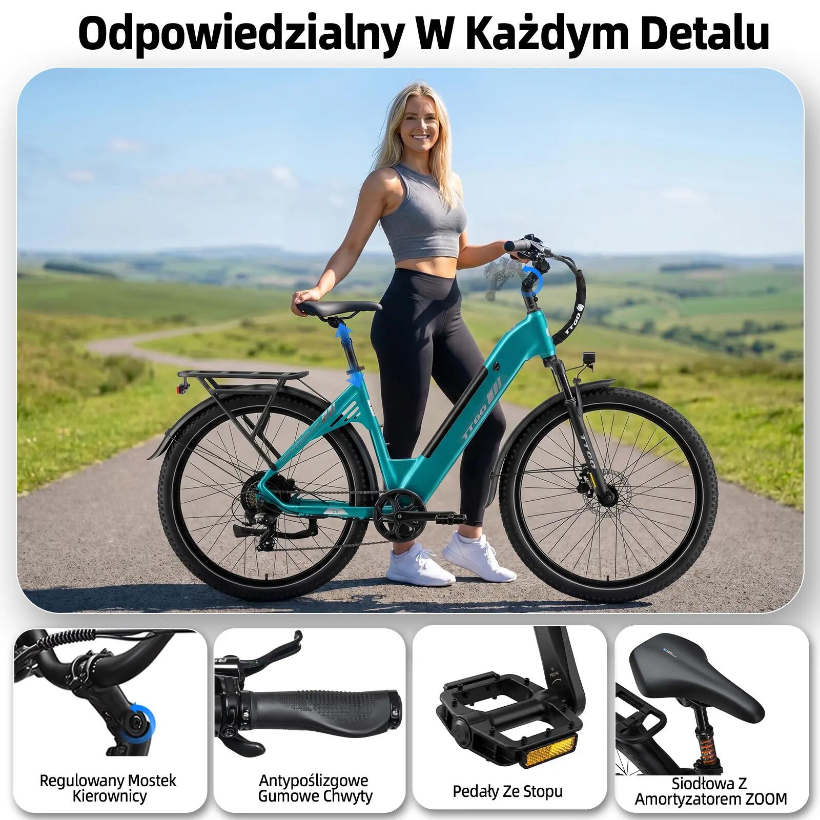 Elektryczny rower dla dorosłych TTGO C5 48V 13,5Ah bateria 10/14