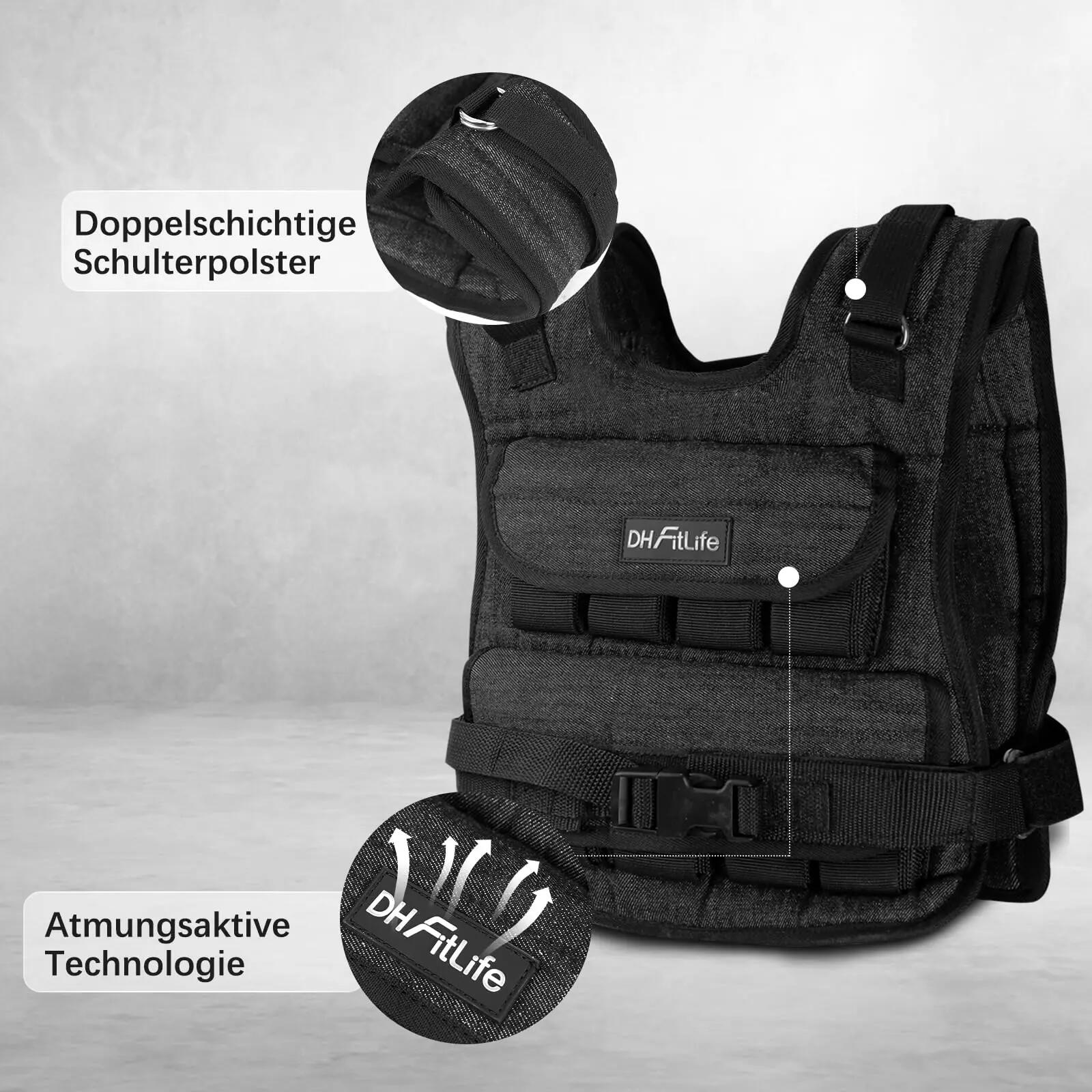 DH FitLife Gewichtsweste 10 kg, verstellbar, mit 19 Gusseisen-Gewichten 4/7