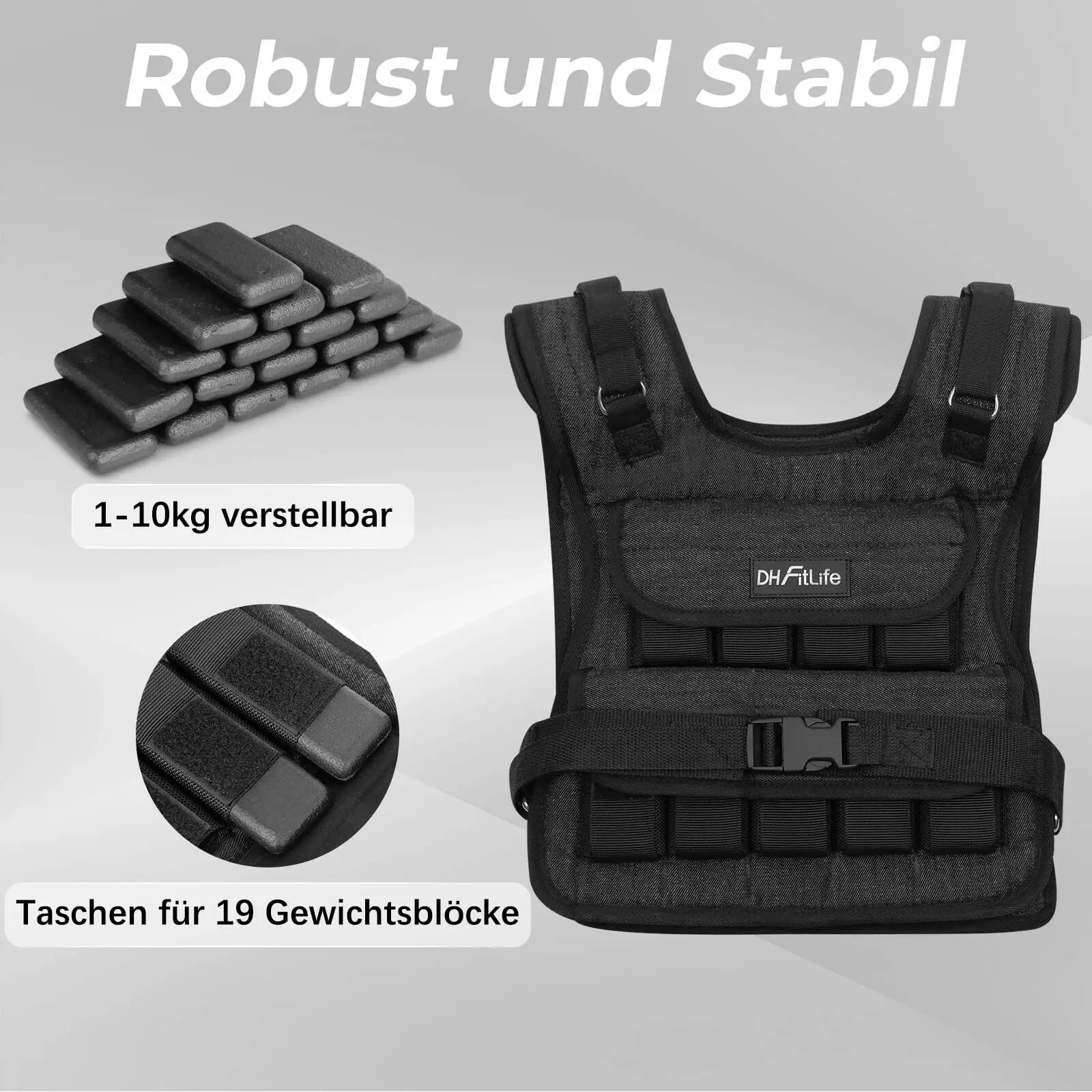 DH FitLife Gewichtsweste 10 kg, verstellbar, mit 19 Gusseisen-Gewichten 3/7