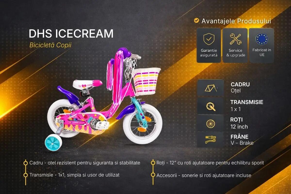 DHS Icecream gyermekkerékpár – 12 hüvelyk, rózsaszín 5/6