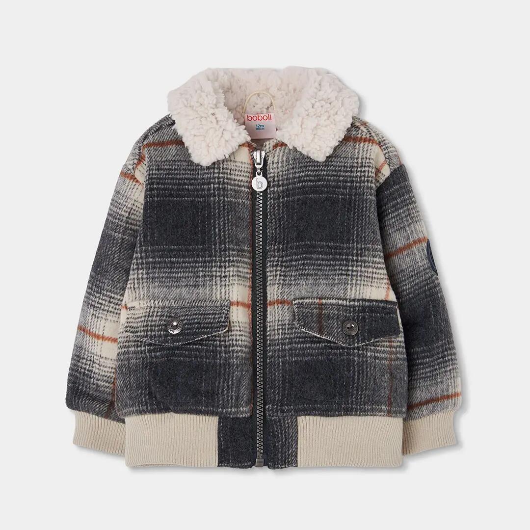 Chaquetón niño a cuadros gris con felpa 1/4