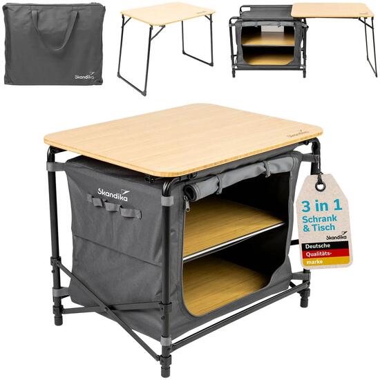Campingschrank Skogard - 3-in-1 Design - Bambus Arbeitspatte