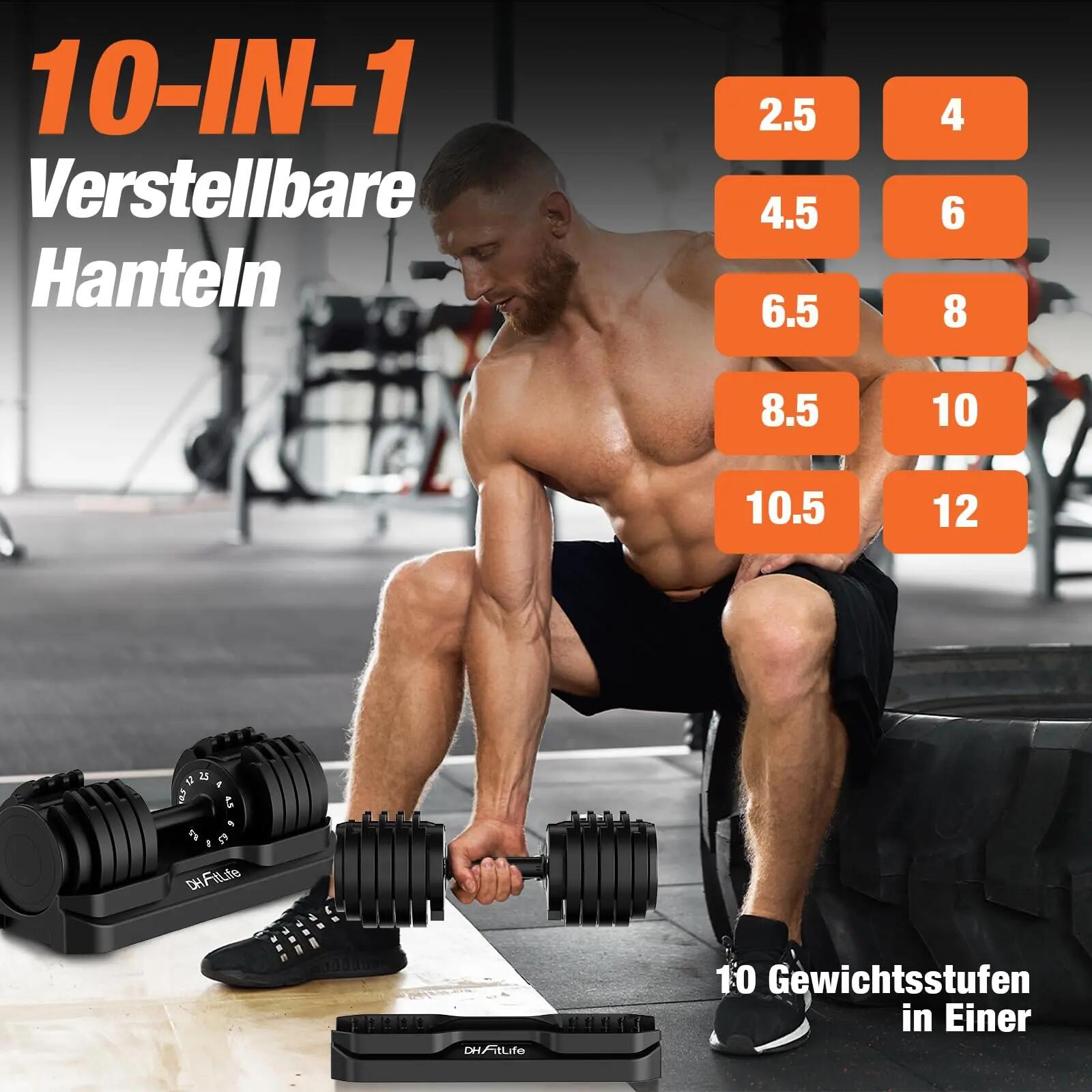 12kg verstellbare Hanteln Set, 10 Stufen, Kurzhanteln 10-in-1 2/7