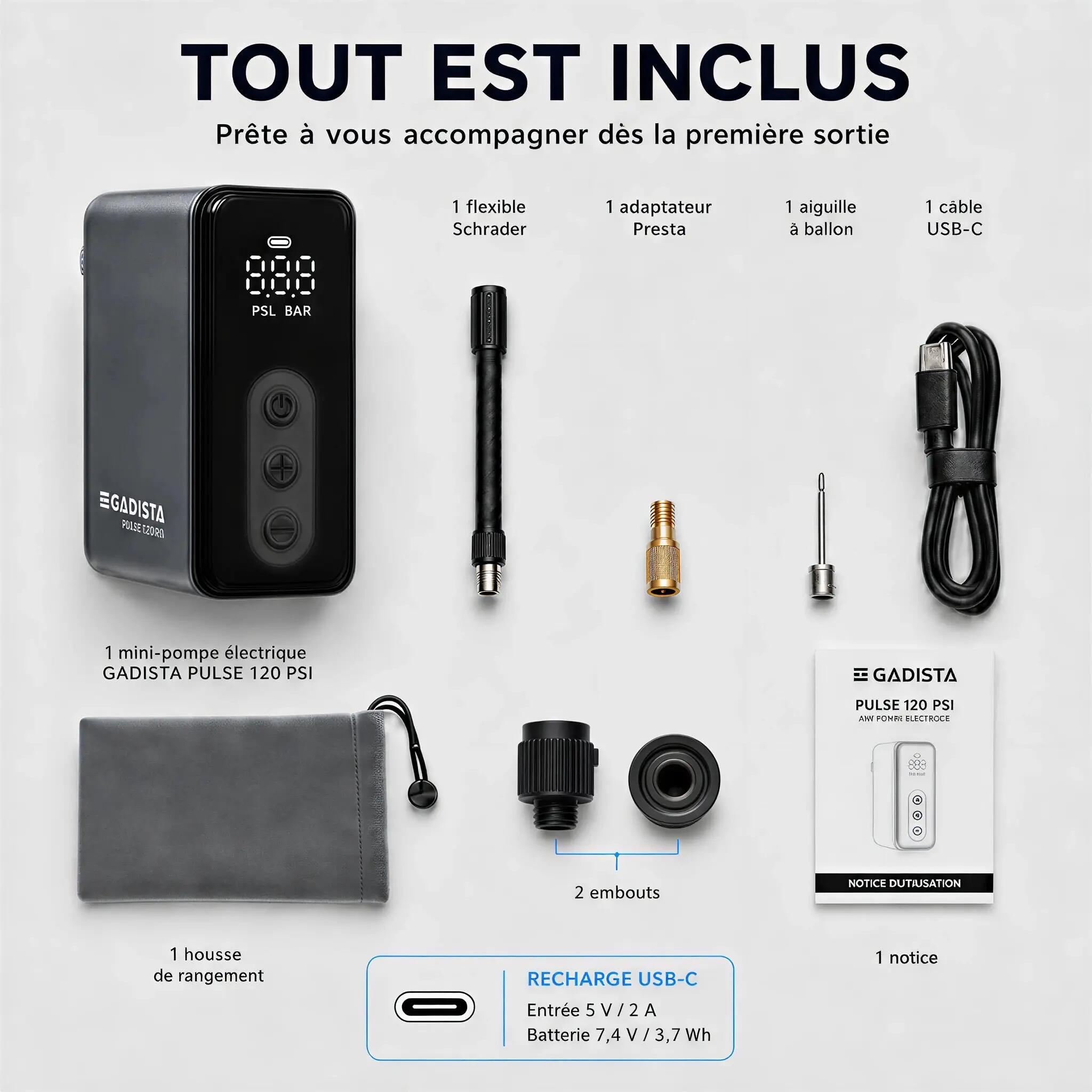 Pompe vélo électrique - Cyclisme - PULSE - Noir 8/8