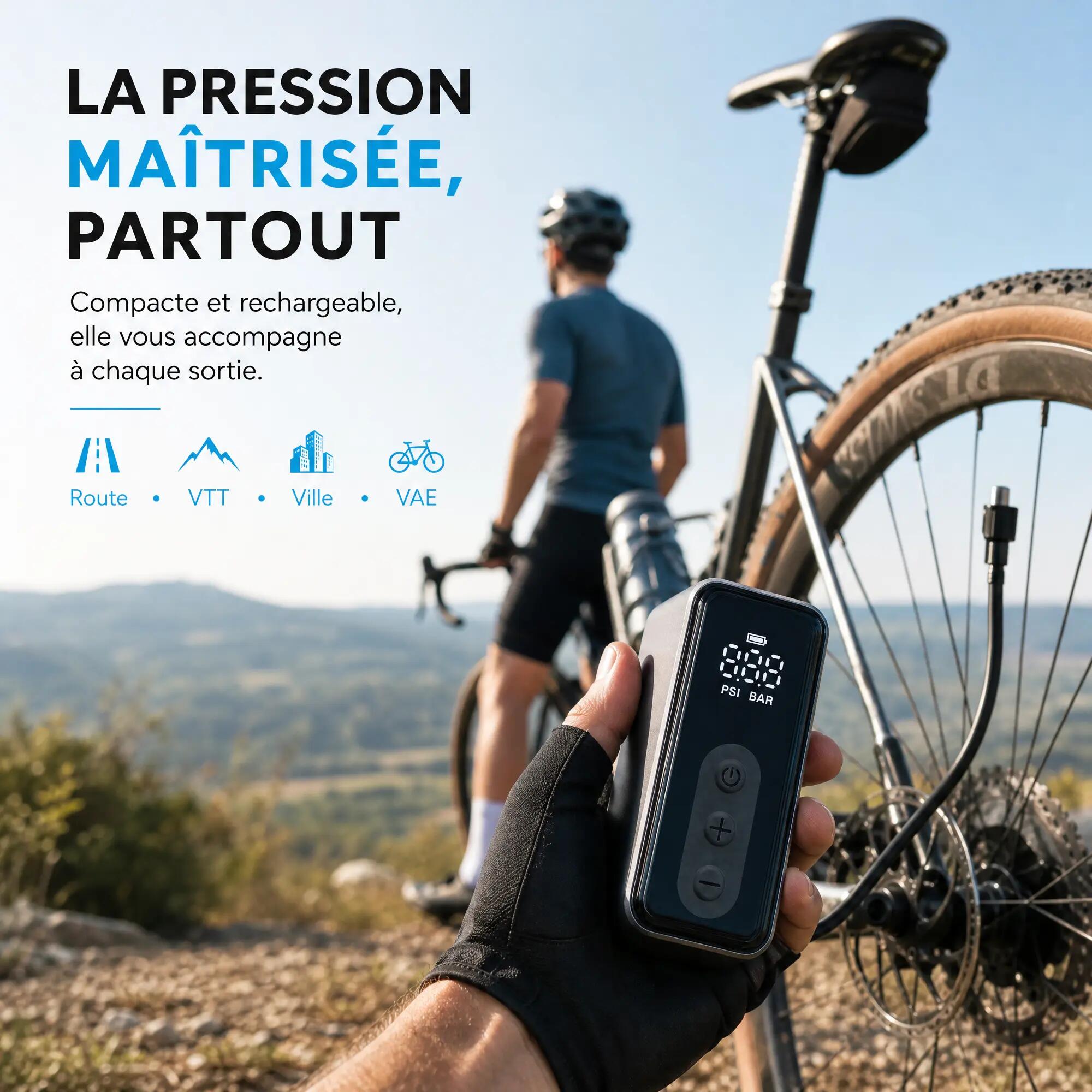 Pompe vélo électrique - Cyclisme - PULSE - Noir 7/8