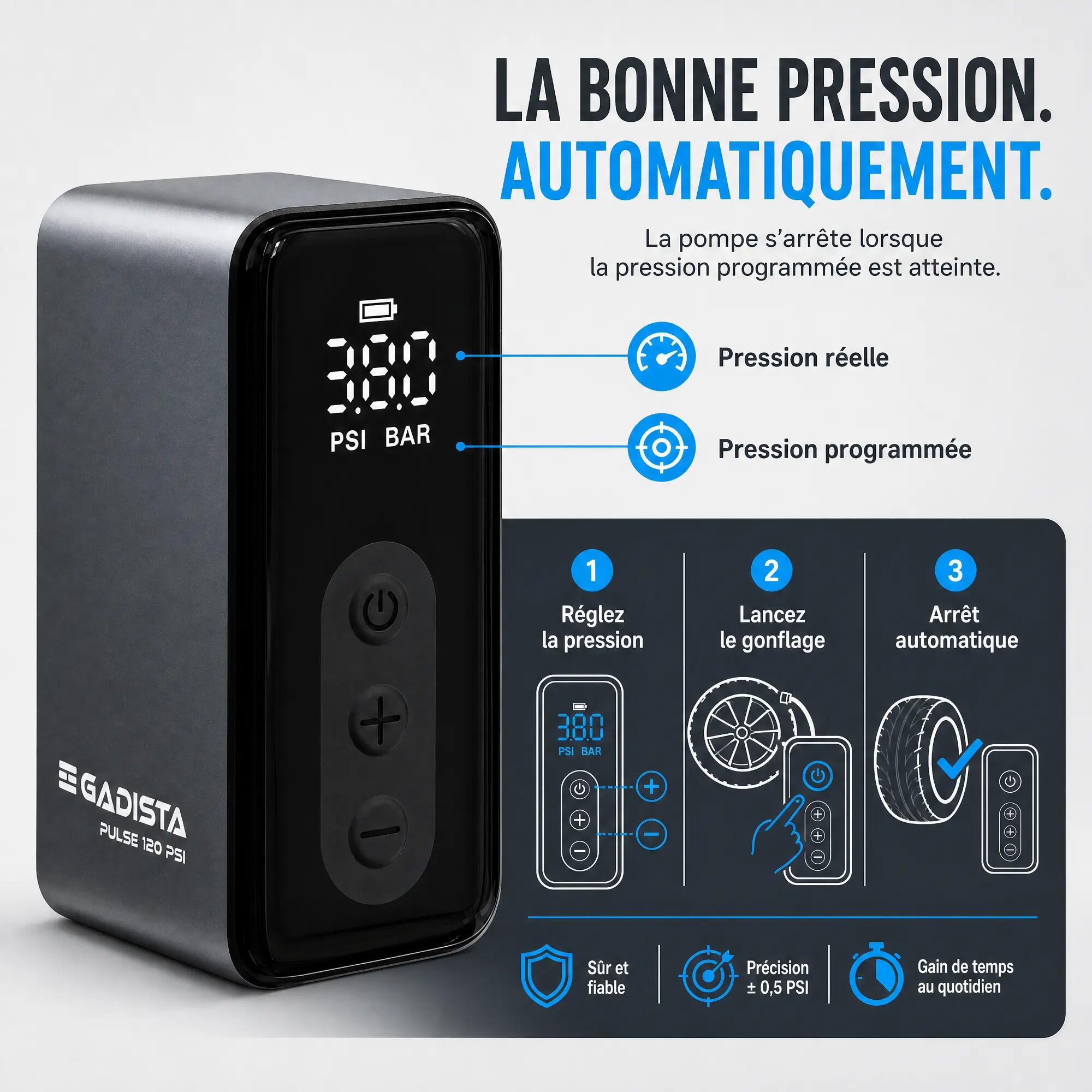 Pompe vélo électrique - Cyclisme - PULSE - Noir 5/8
