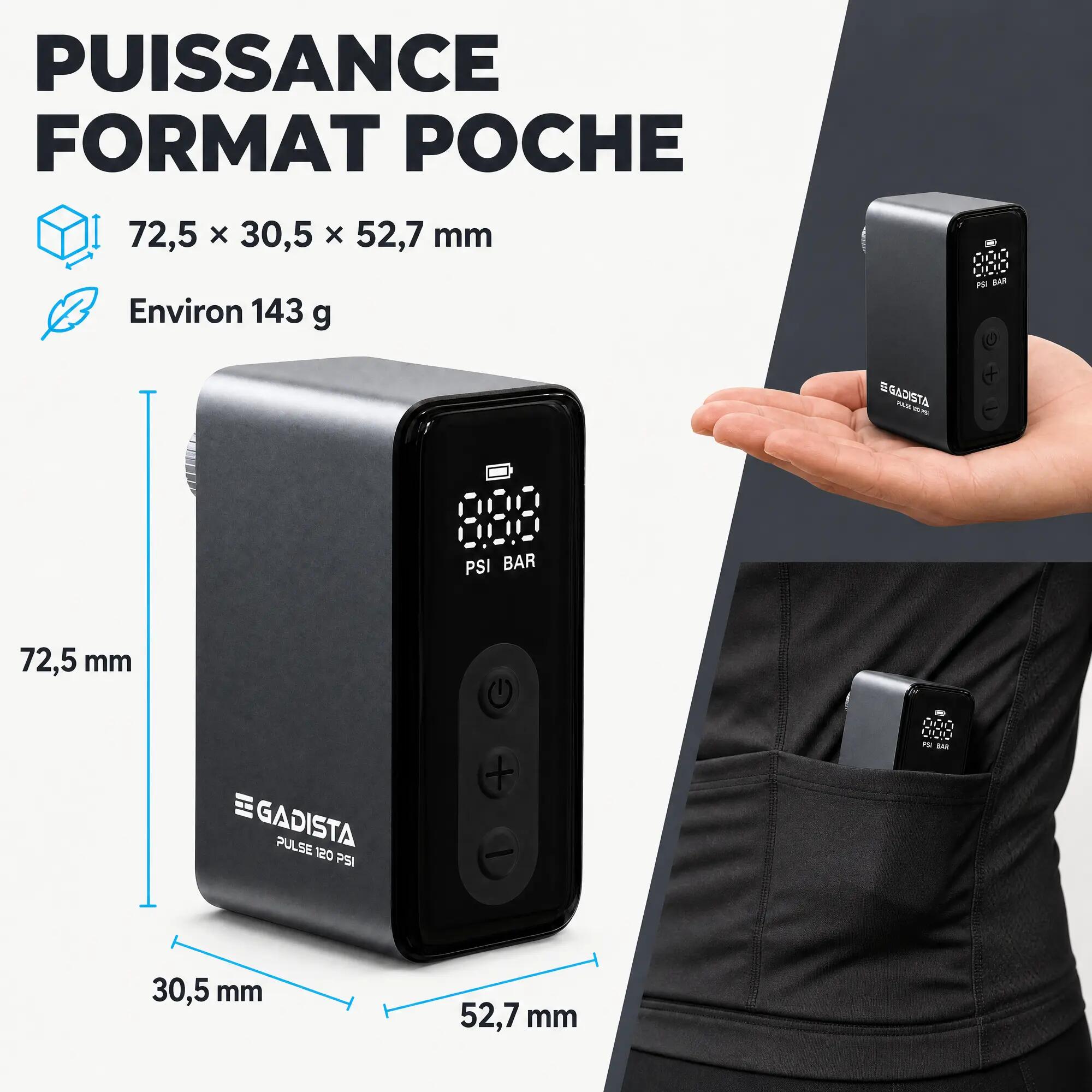 Pompe vélo électrique - Cyclisme - PULSE - Noir 3/8
