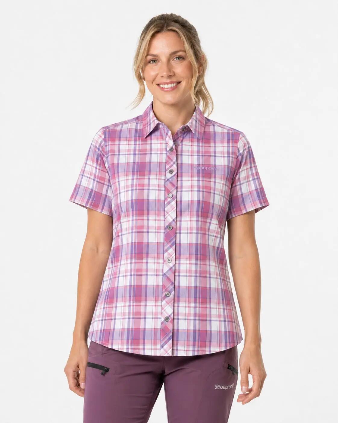 Damen - outdoor - bluse - uv-schutz 30+ - beere kariert 1/5