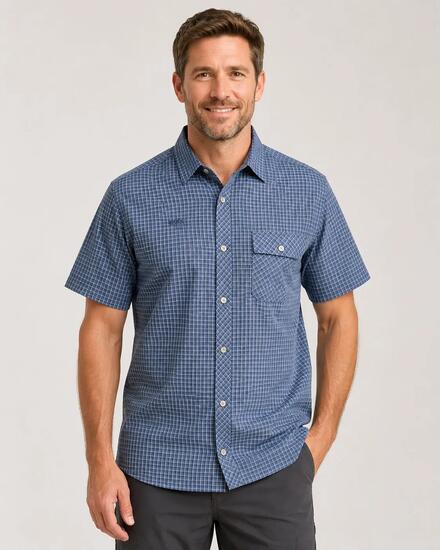Herren - outdoor - hemd - leicht, uv 30+ - blau kariert