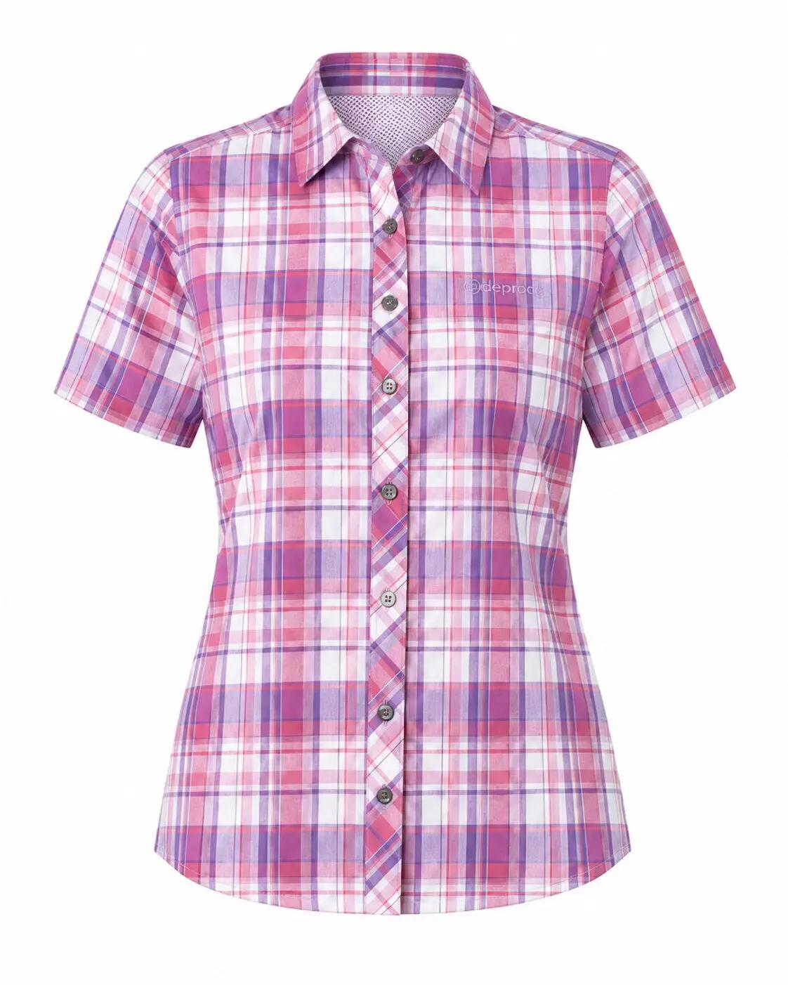 Damen - outdoor - bluse - uv-schutz 30+ - beere kariert 5/5