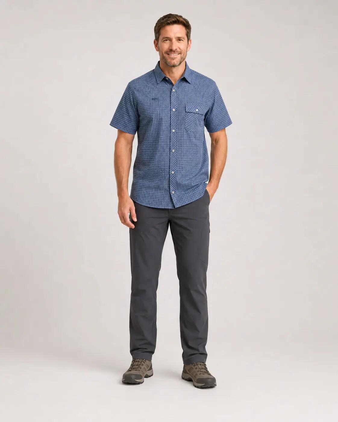 Herren - outdoor - hemd - leicht, uv 30+ - blau kariert 4/5