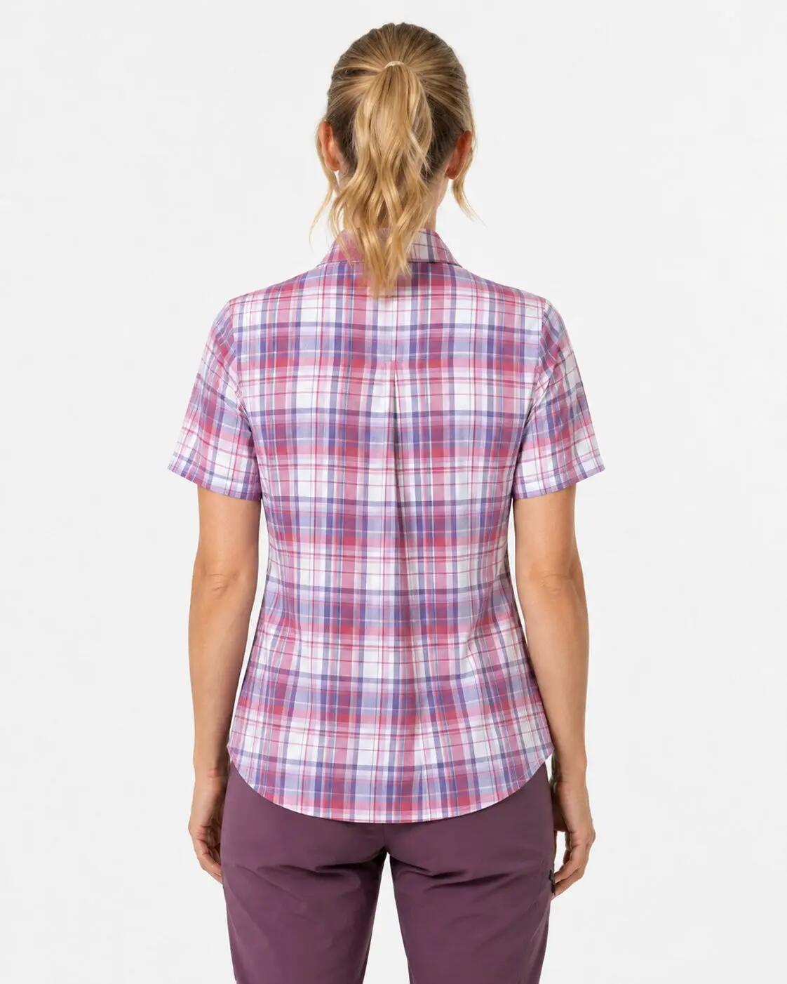 Damen - outdoor - bluse - uv-schutz 30+ - beere kariert 3/5