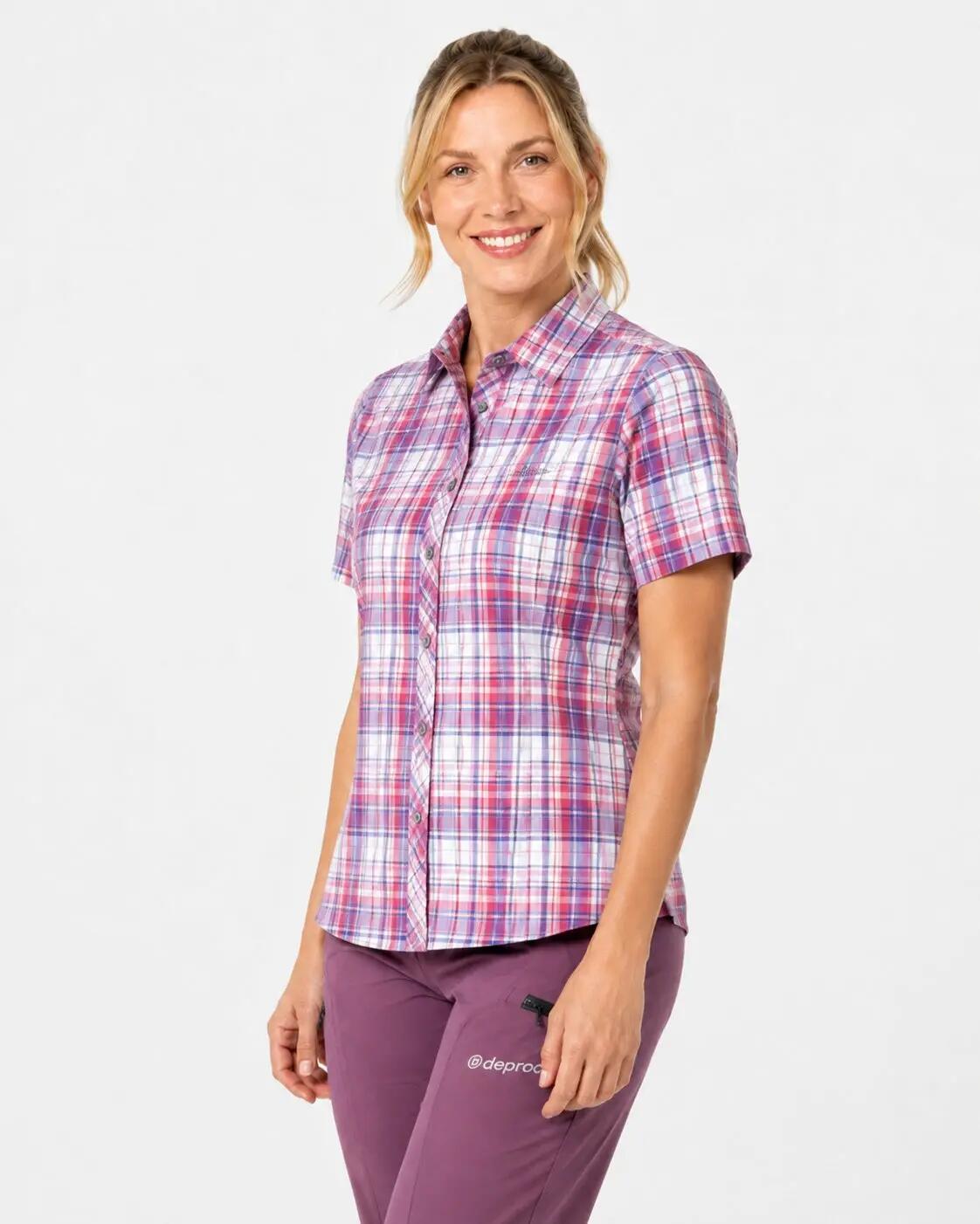 Damen - outdoor - bluse - uv-schutz 30+ - beere kariert 2/5