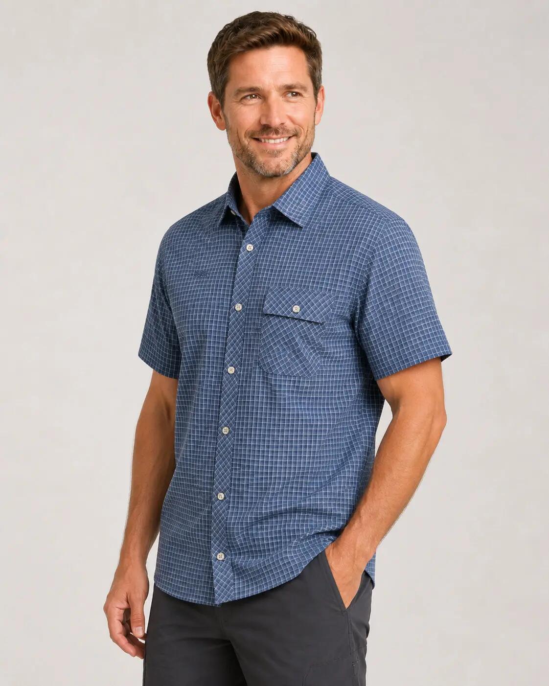 Herren - outdoor - hemd - leicht, uv 30+ - blau kariert 2/5