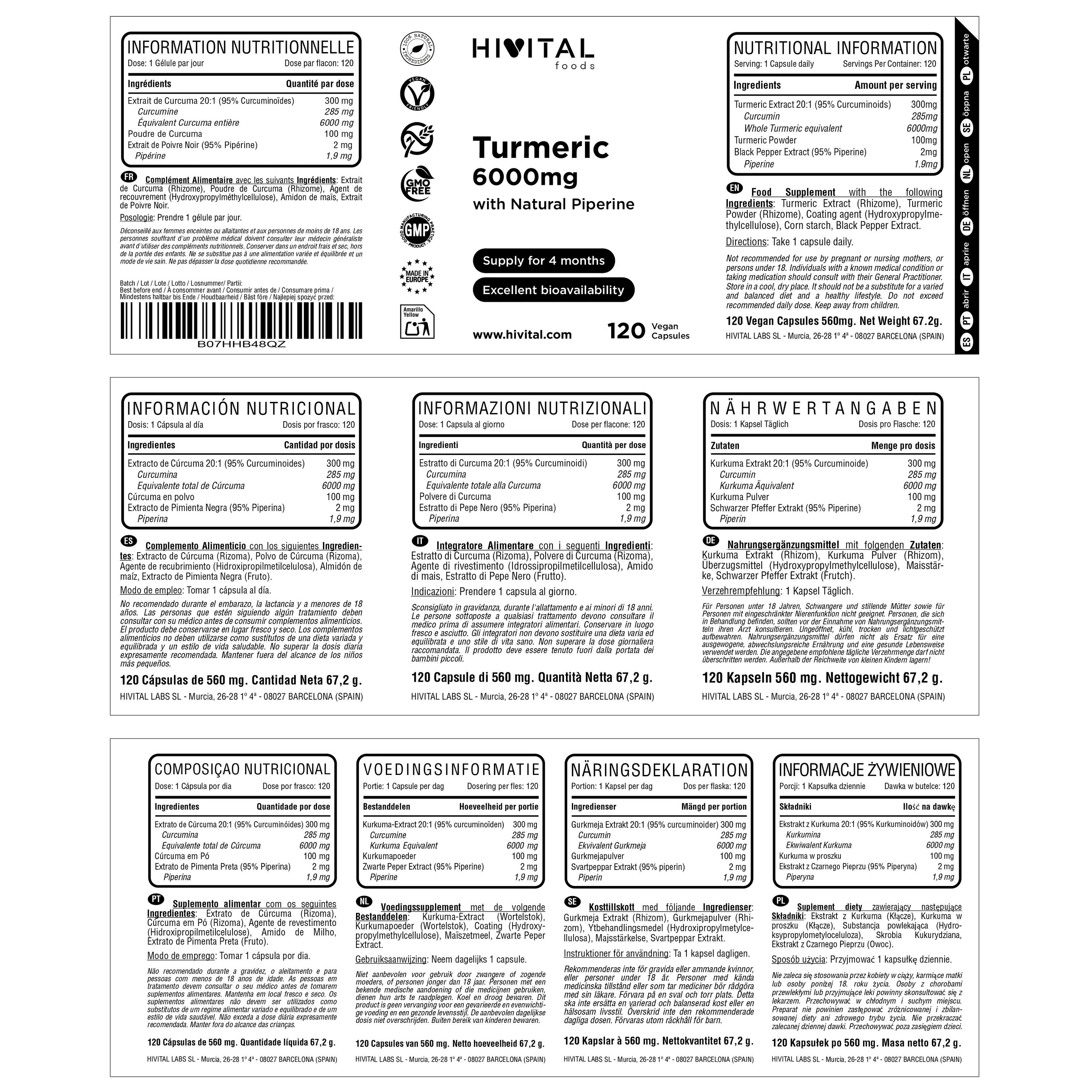 Curcuma 6000 mg au Poivre Noir | 120 gélules végétales 2/2