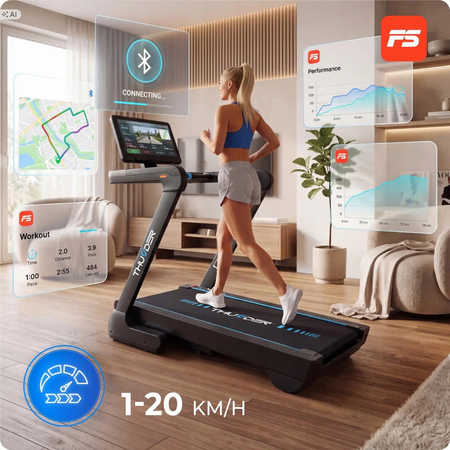 Elektrický běžecký pás THUNDER ELION 4HP Android obrazovka TFT 21,5 WiFi 180 kg 9/14