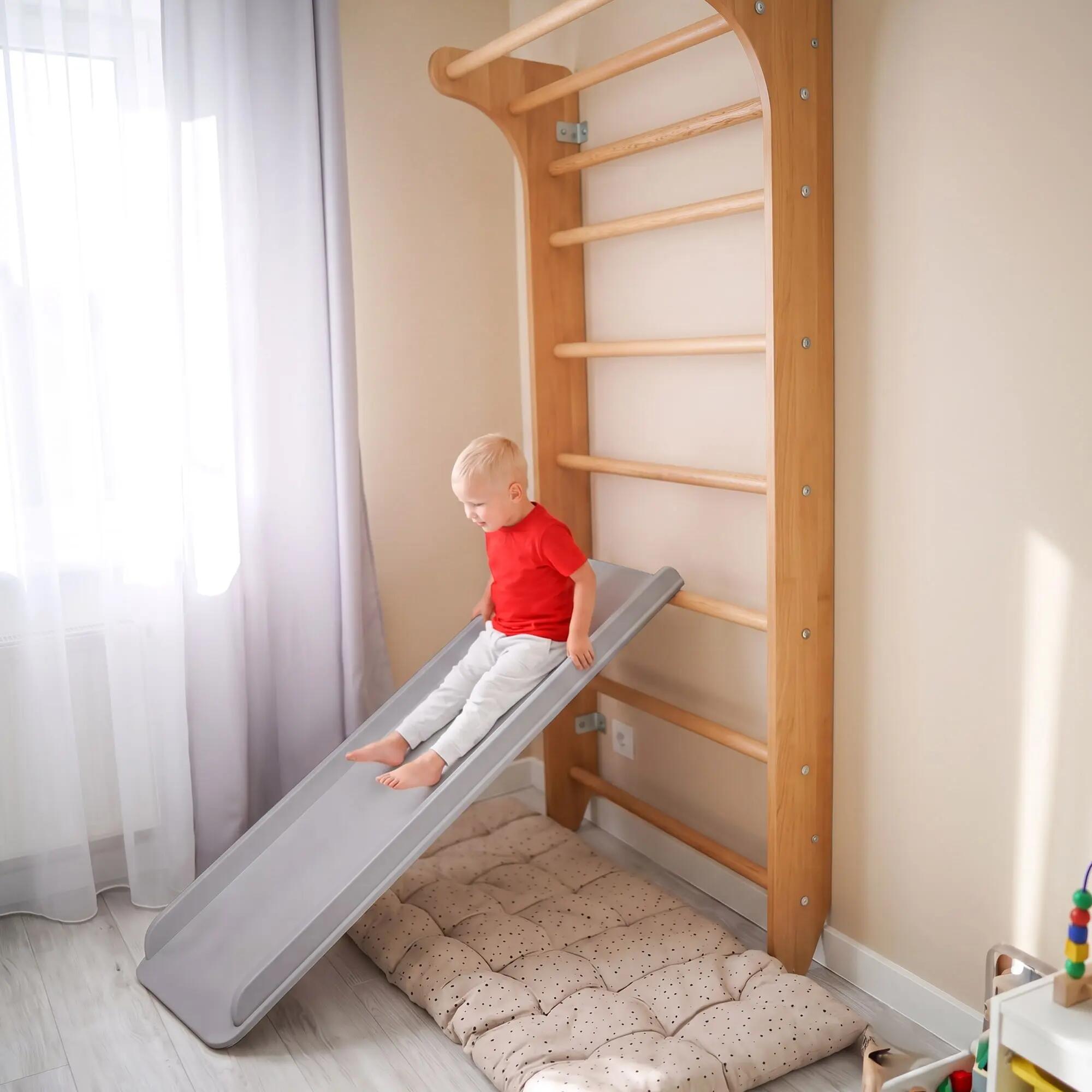 Kinderen Binnen Klimrek glijbaan houten glijplank Home Grijs 6/7