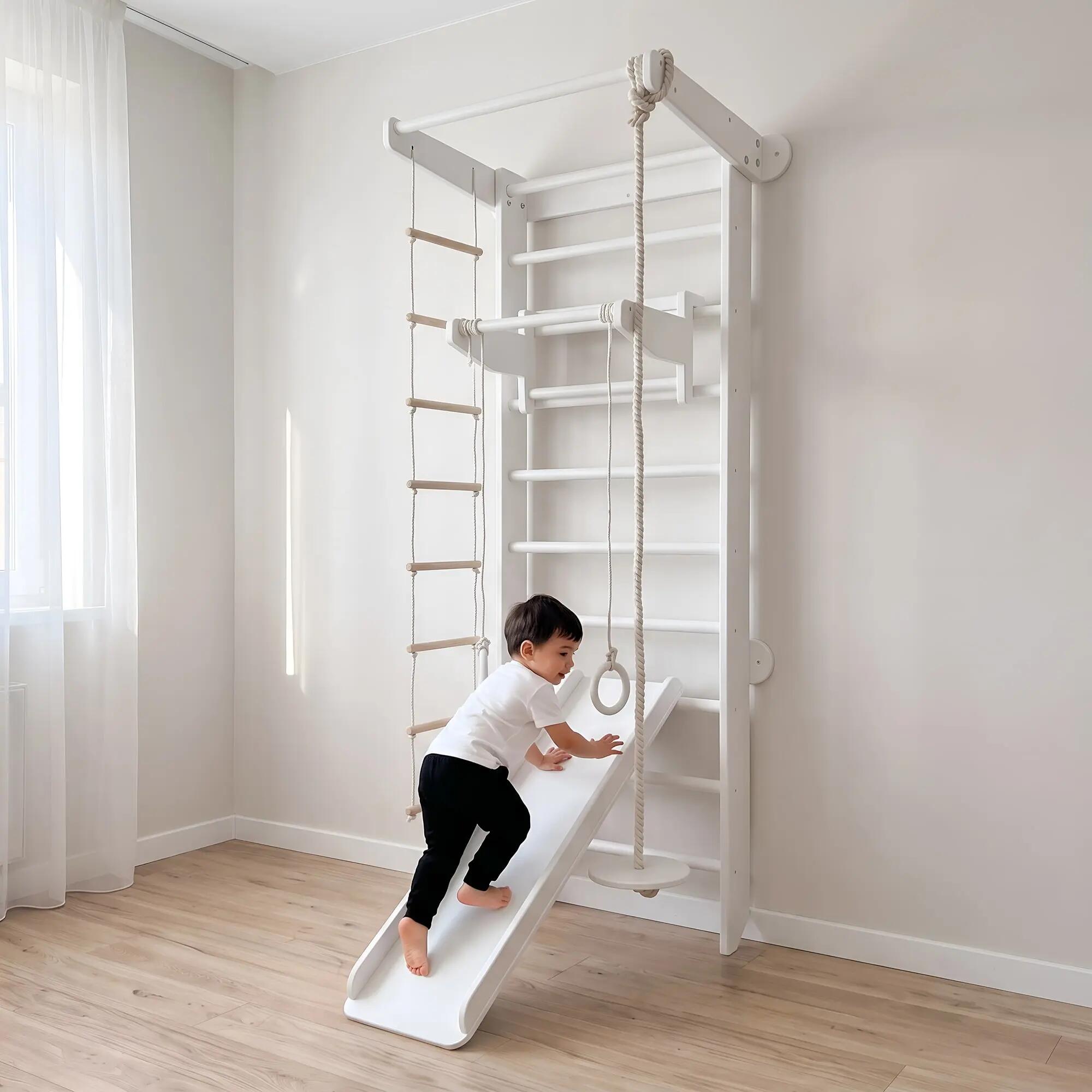 Kinderen Gymnastiek Glijbaan houten hulpstuk voor wandrek Home Gym Wit 6/7