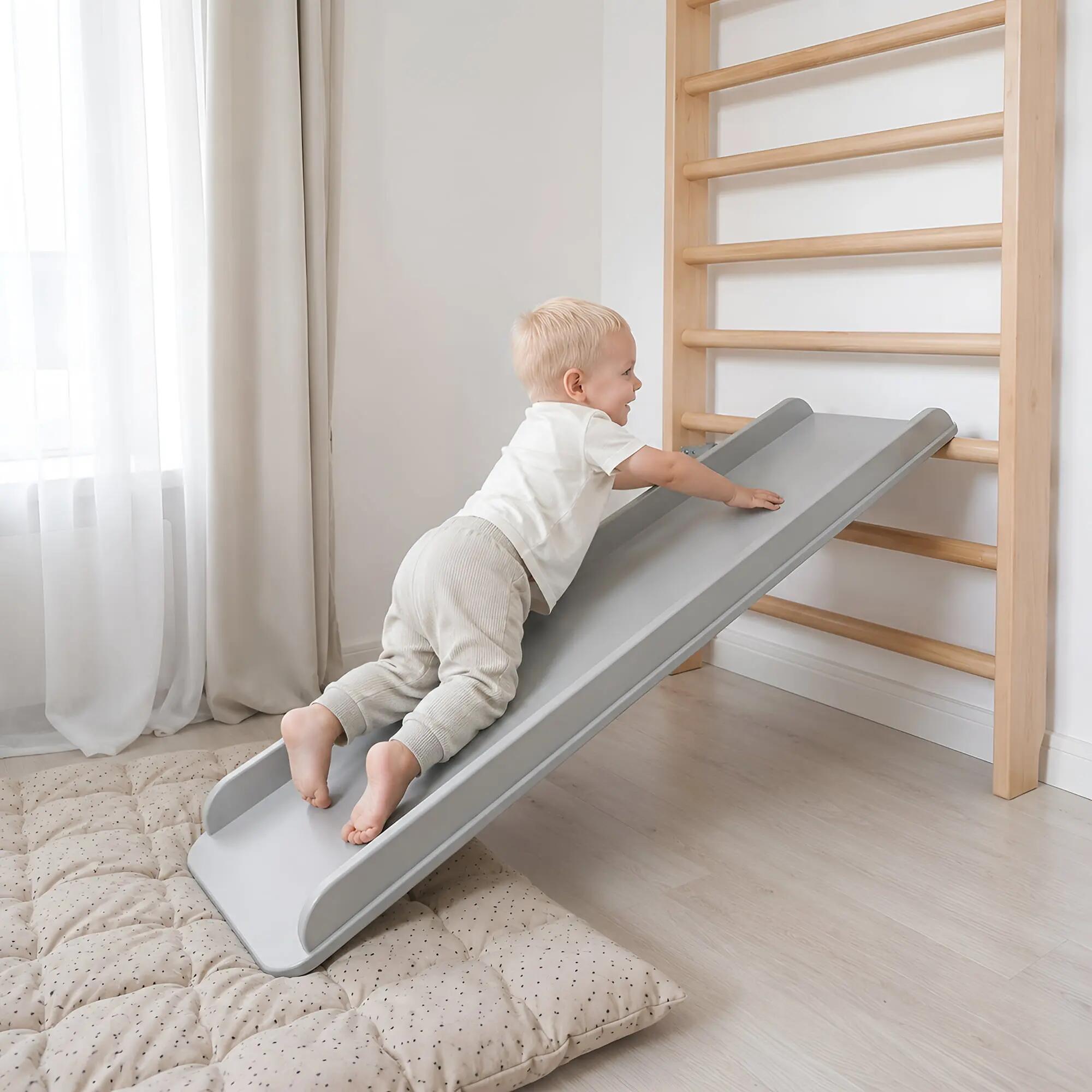 Kinderen Binnen Klimrek glijbaan houten glijplank Home Grijs 5/7