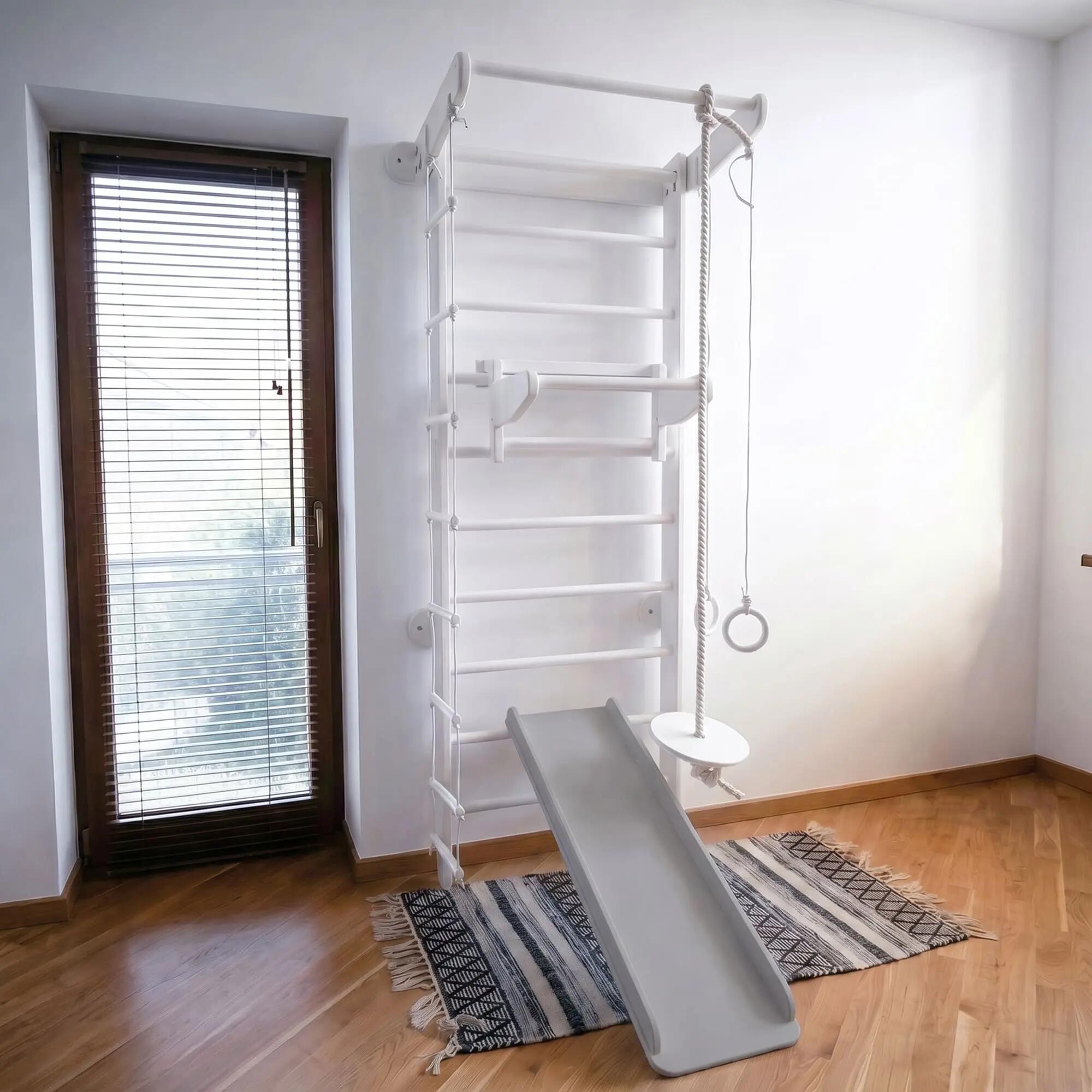 Kinderen Binnen Klimrek glijbaan houten glijplank Home Grijs 4/7