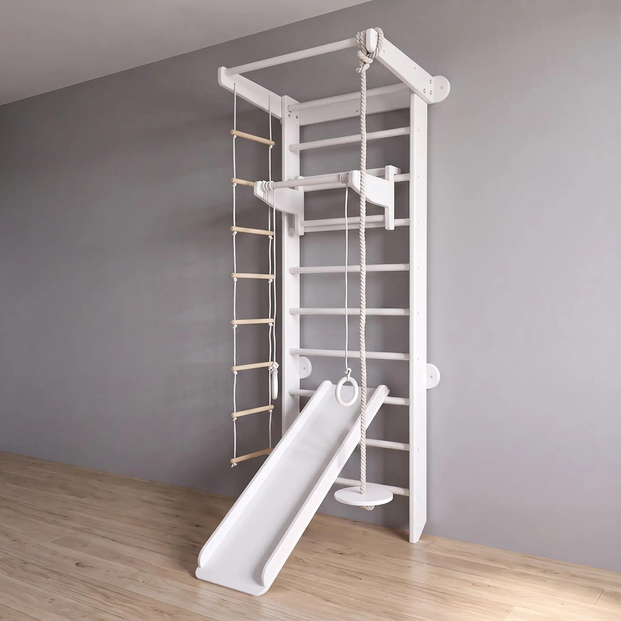Kinderen Gymnastiek Glijbaan houten hulpstuk voor wandrek Home Gym Wit 4/7