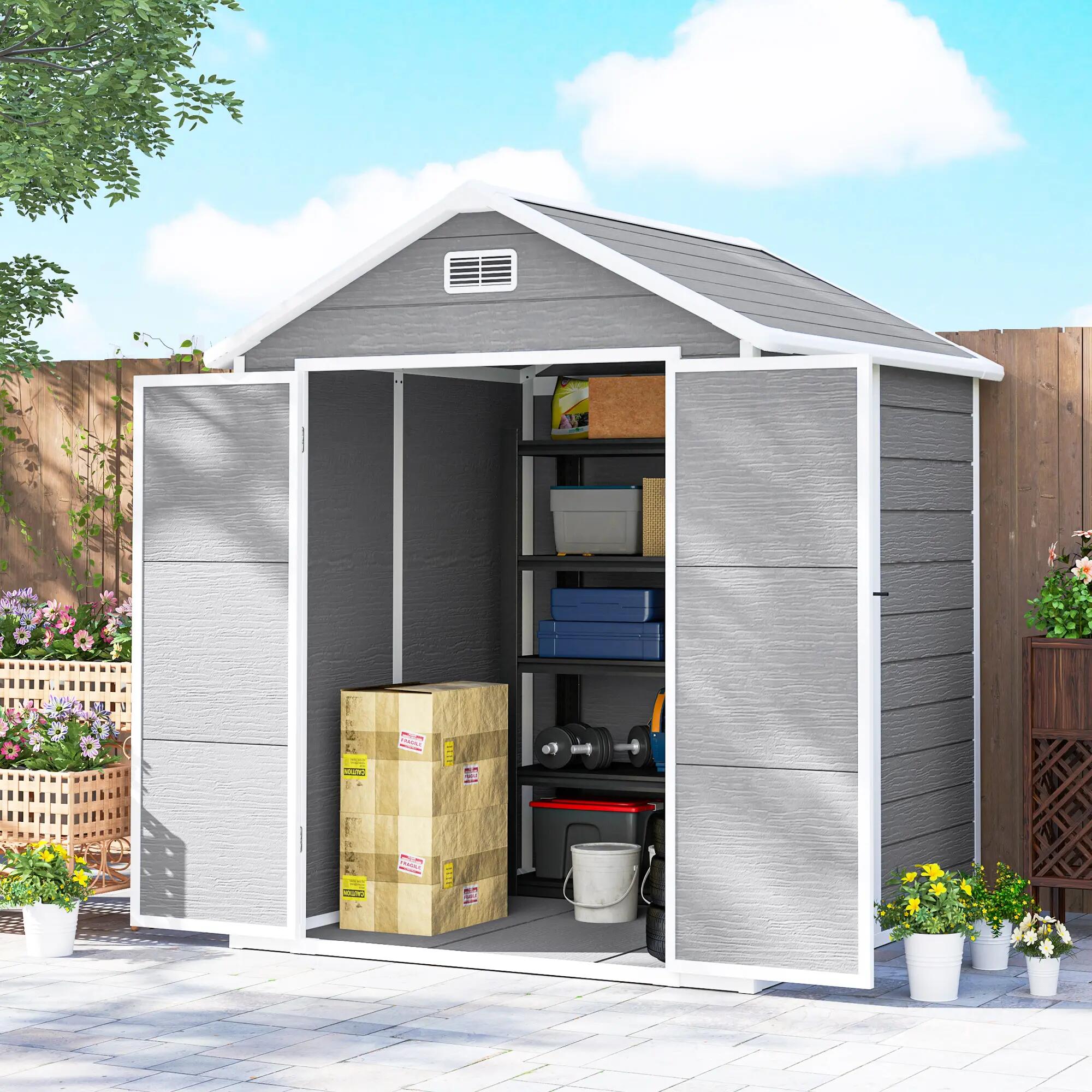 Caseta de Jardín Outsunny 182x151x219 cm Gris Oscuro 5/6