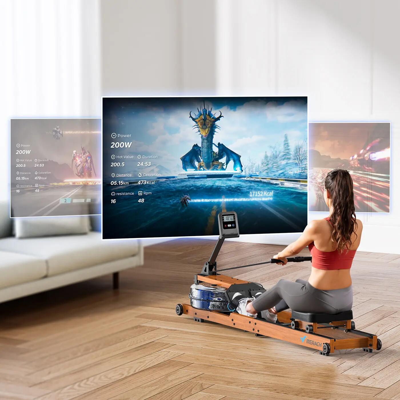 Rameur à Eau Pliable -  R28 MERACH - Carte Interactive/Jeux d'APP - Bluetooth 7/9